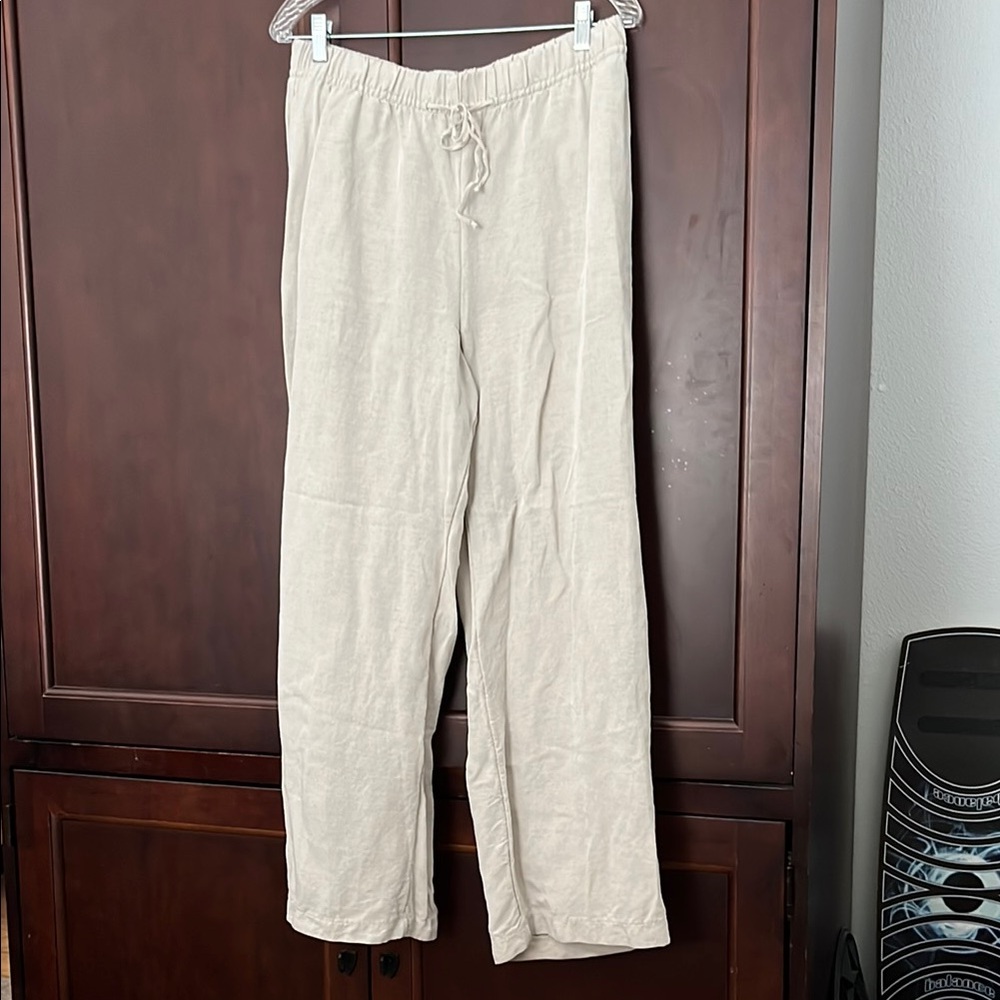 H&M Tan Wide Leg Linen Pants